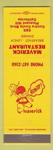 Matchbook Cover - Maverick Restaurant Pleasant Hill CA