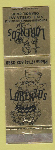 Matchbook Cover - Lorenzo's Restaurant Orange CA WEAR