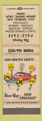 Matchbook Cover - Perrys Pal's Cafe Lemon Grove CA WORN