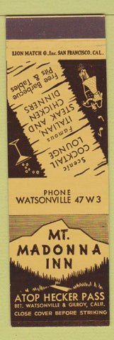 Matchbook Cover - Mount Madonna Inn Gilroy Watsonville CA SAMPLE