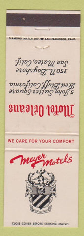 Matchbook Cover - Motel Orleans San Mateo Red Bluff CA Meyer Hotels