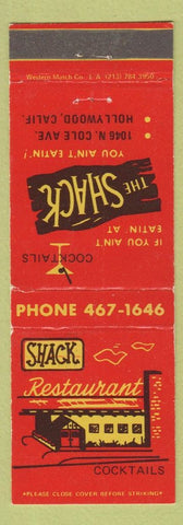 Matchbook Cover - The Shack Restaurant Hollywood CA