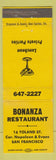 Matchbook Cover - Bonanza Restaurant San Francisco CA WEAR