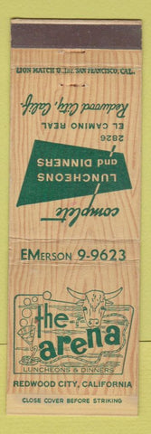 Matchbook Cover - The Arena Redwood City CA restaurant