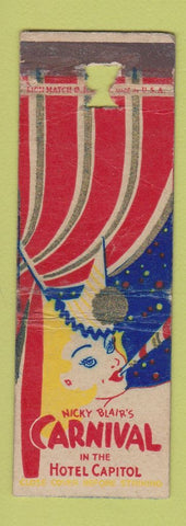 Matchbook Cover - Nicky Blair's Carnival Hotel Capitol New York City POOR girlie