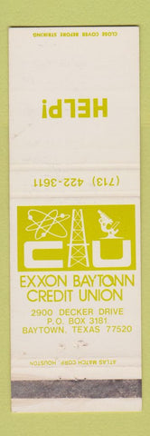 Matchbook Cover - Exxon Baytonn Credit Union Baytown TX