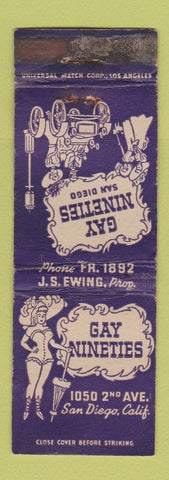 Matchbook Cover - Gay Nineties San Diego CA girlie WORN