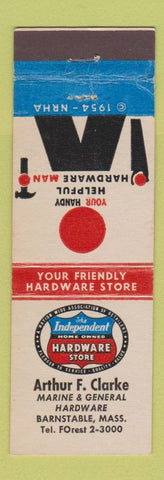 Matchbook Cover - Arthur Clarke Hardware Barnstable MA