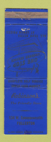 Matchbook Cover - Robinson's Store Fullerton CA grocery WORN