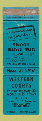 Matchbook Cover - Western Courts Motel Monahans TX WORN