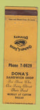 Matchbook Cover - Dona's Sandwich Shop Dallas TX WORN
