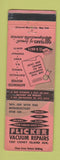 Matchbook Cover - Flicker Vacuum Repair Brooklyn NY WORN