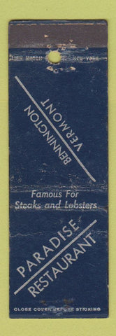 Matchbook Cover - Paradise Restaurant Bennington VT WORN