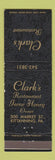Matchbook Cover - Clark's Restaurant Irene Henry Kittanning PA