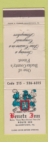 Matchbook Cover - Benetz Inn Quakertown PA WORN