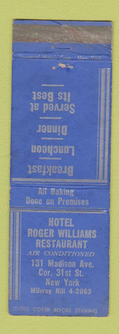 Matchbook Cover - Hotel Roger Williams Restaurant New York City WEAR