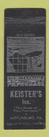 Matchbook Cover - Keister's Furniture Mifflinburg PA WORN