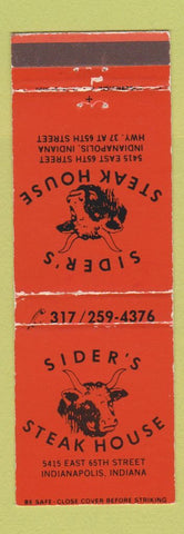 Matchbook Cover - Sider's Steak House Indianapolis IN WEAR