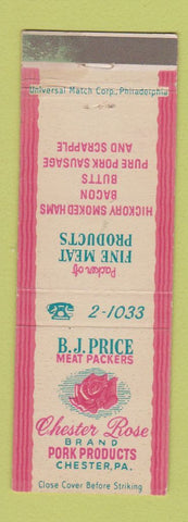 Matchbook Cover - BJ Price Meat Packers Chester Rose Pork Chester PA WEAR