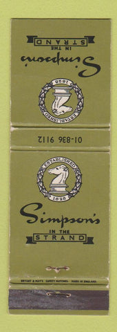 Matchbook Cover - Simpnson's in the Strand UK England Bryant May