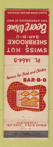 Matchbook Cover - Swiss Hut BBQ Montreal? QC WEAR