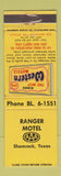 Matchbook Cover - Best Western Ranger Motel Shamrock TX WEAR