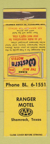 Matchbook Cover - Best Western Ranger Motel Shamrock TX WEAR