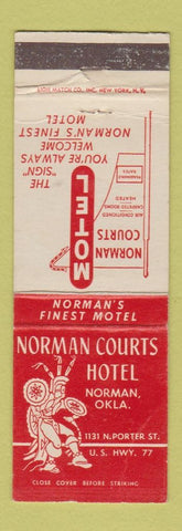 Matchbook Cover - Norman Courts Hotel Norman OK Indian WEAR