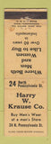 Matchbook Cover - Harry W Krause Men's Clothes Indianapolis IN WORN