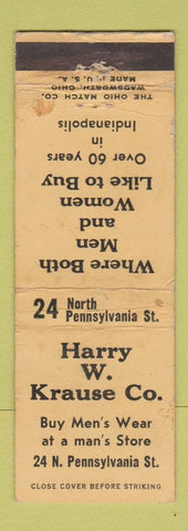 Matchbook Cover - Harry W Krause Men's Clothes Indianapolis IN WORN
