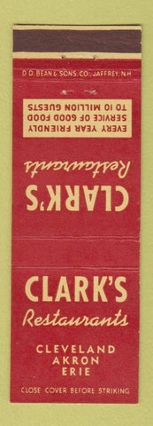Matchbook Cover - Clark's Restaurant Cleveland Akron Erie OH