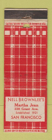 Matchbook Cover - Nell Brownlee's San Francisco CA restaurant WEAR