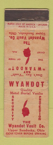 Matchbook Cover - Wyandot Metal Burial Vaults Upper Sandusky OH Indian WORN
