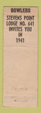 Matchbook Cover - Elks Lodge Stevens Point WI 1941 WORN