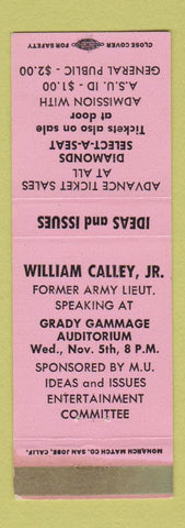 Matchbook Cover William Calley Jr Speaker Grady Gammage Auditorium Tempe AZ WEAR
