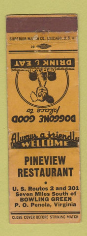 Matchbook Cover - Pineview Restaurant Penola VA WEAR