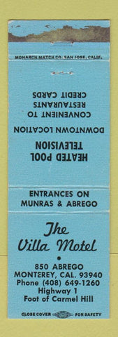 Matchbook Cover - The Villa Motel Montrey CA POOR STRIKER