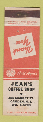 Matchbook Cover - Jean's Coffee Shop Camden NJ