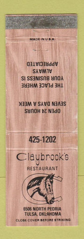Matchbook Cover - Claybrook's Restaurant Tulsa OK WORN