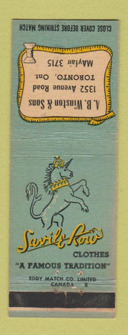 Matchbook Cover - Savile Row Clothes AB Winston Toronto ON unicorn