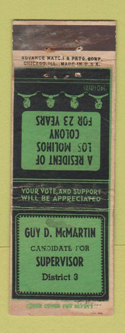 Matchbook Cover - Guy McMartin Supervisor Election ADVANCE WEAR