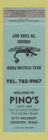 Matchbook Cover - Pino's Restaurant Italian Houston TX