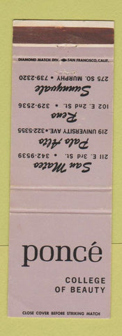 Matchbook Cover - Ponce Beauty College San Mateo Palo Alto Sunnyvale CA Reno NV
