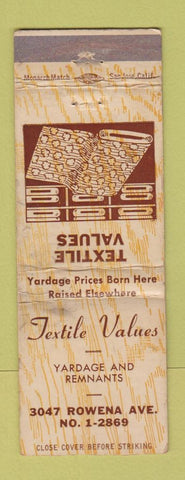 Matchbook Cover - Textile Values Yardage Remnants WORN
