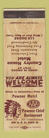Matchbook Cover - Pawnee Motel Chief Restaurant Columbus NE? Omaha