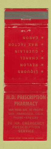 Matchbook Cover - MD Prescription Drug Store San Francisco CA WEAR