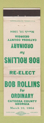 Matchbook Cover - Bob Rollins for Ordinary Catoosa County GA 1964 WEAR