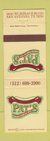 Matchbook Cover - Pat's Charcoal Hot Dogs San Antonio TX