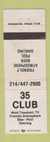 Matchbook Cover - 35 Club West Tawakoni TX billiards