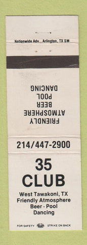 Matchbook Cover - 35 Club West Tawakoni TX billiards